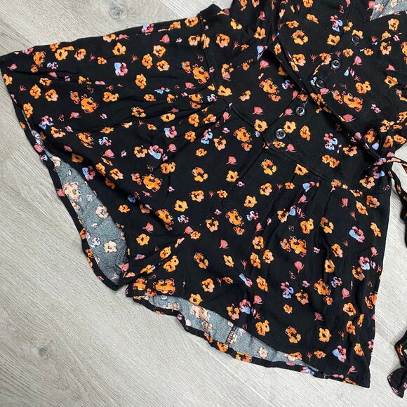 Free People Womens L’amour Floral Printed Flowy Boho Black Combo Romper Size 0 - Picture 4 of 6